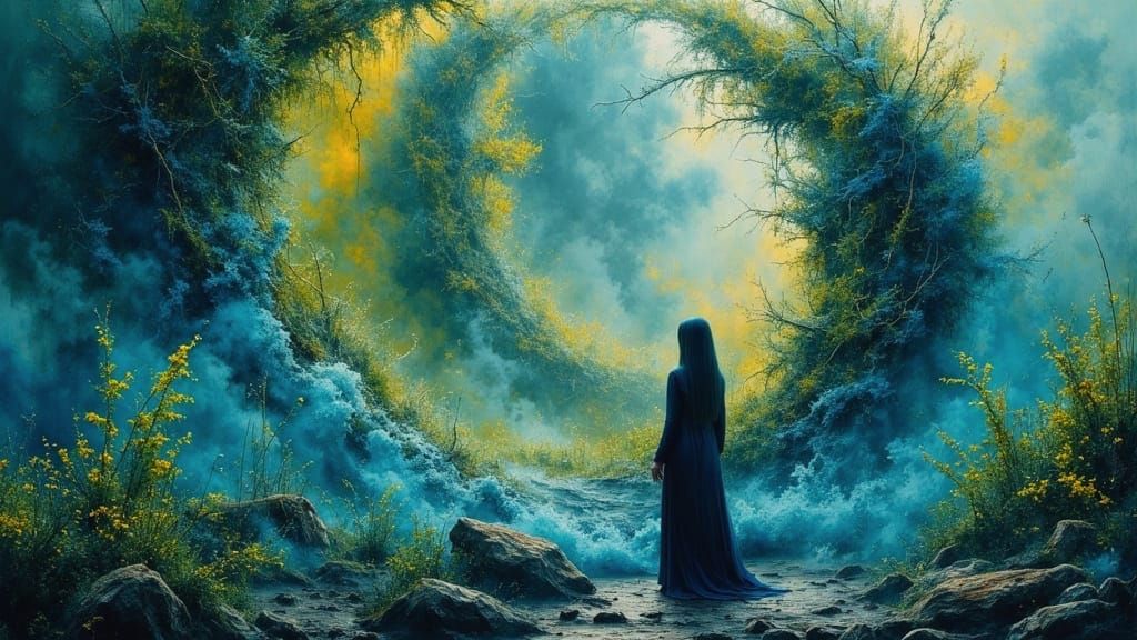 Fantasical Indigo Nirvana in Dark Oil Paint Style