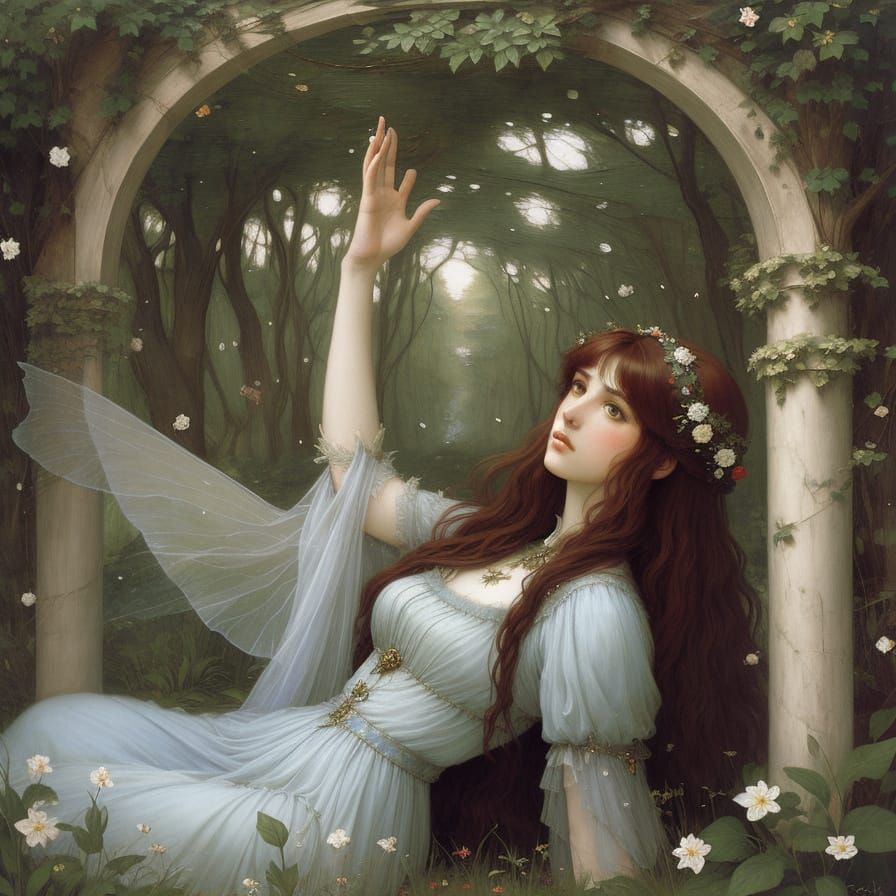 Mystical Fairy Queen in Ethereal Pre-Raphaelite Style