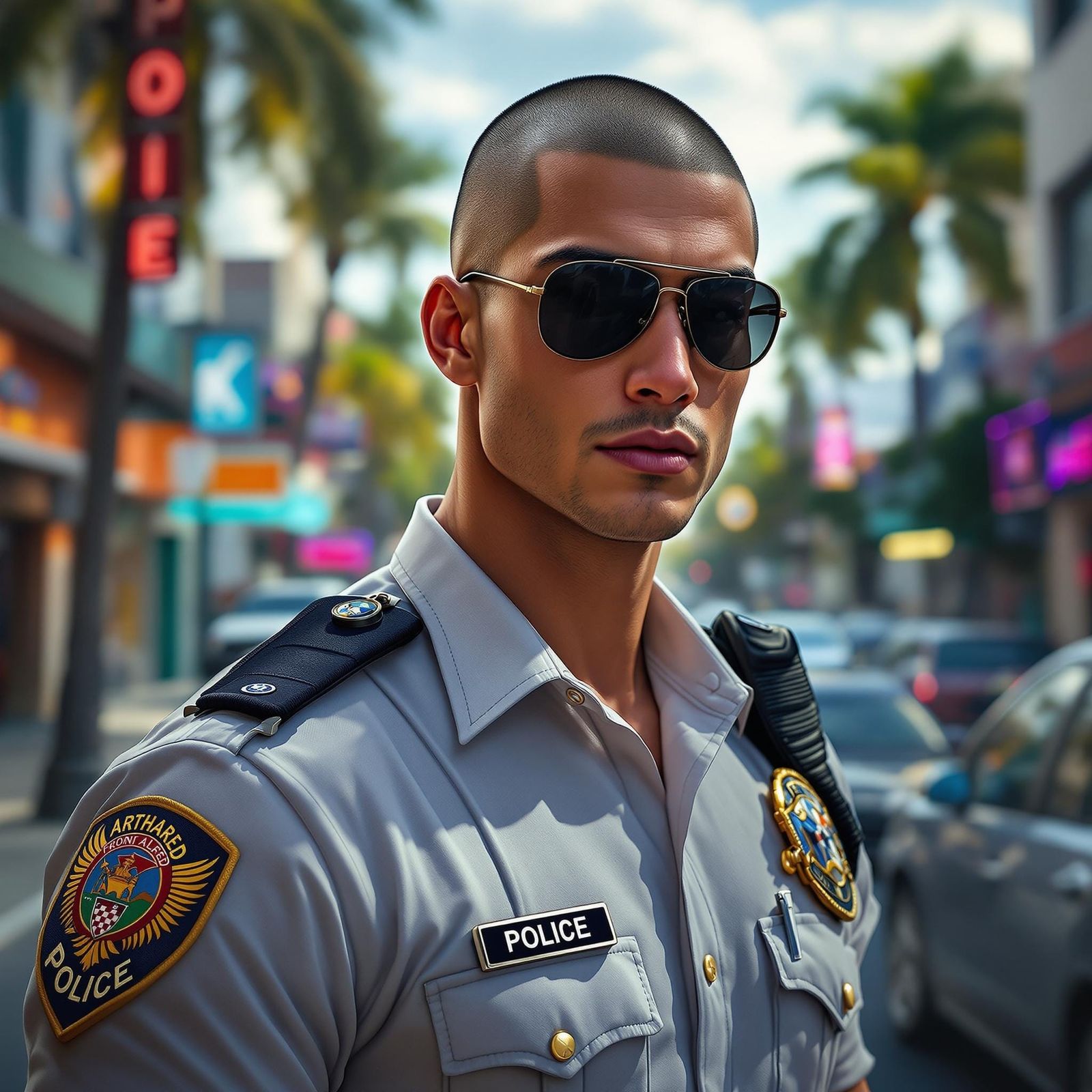 Handsome Officer in Fort Lauderdale: 3D Anime Art