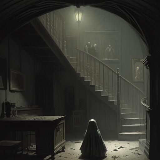 Frightened Family Hiding in Darkness: Horror Art