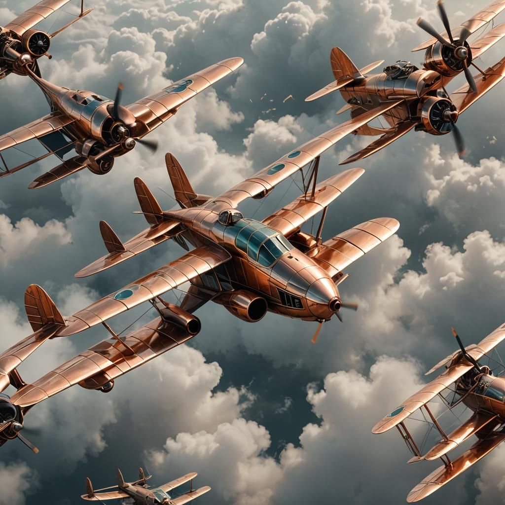 Art Deco Copper Aircraft in Anime 3D Style