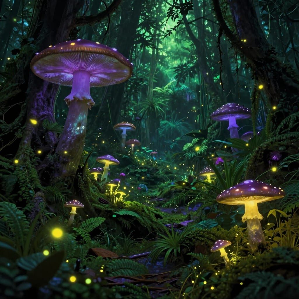 Bioluminescent Jungle Nightscape in Dark Fantasy Style