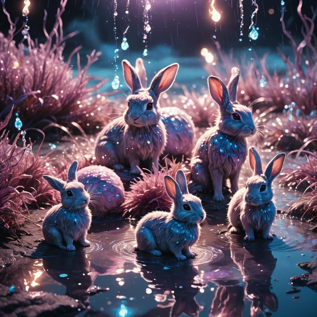 Bioluminescent Spirit Rabbits in Surreal Fantasy Art