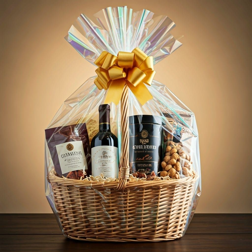 Luxurious Purim Gift Basket in Opulent Cellophane Wrap