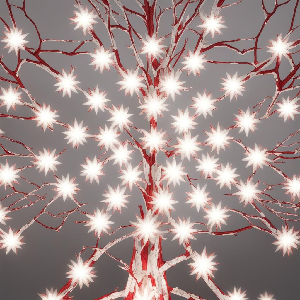 Kaleidoscopic Energy Lights Illuminate Red Tree