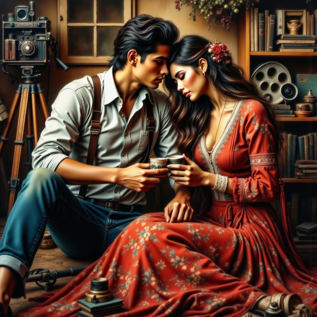 Romantic Couple in Old Hollywood Glamour