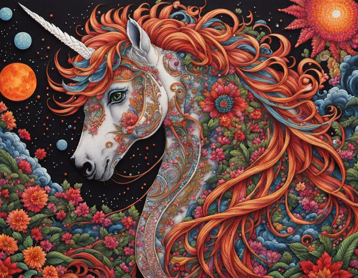 Intricate Anime Needlepoint Comic Book Threaded Unicorn Cosm...