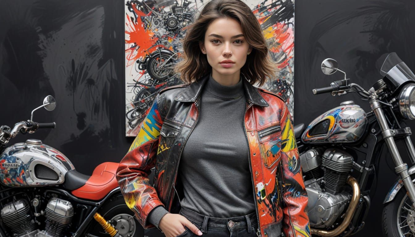 Fashionable Woman and Motorcycle: Abstract Expressionism