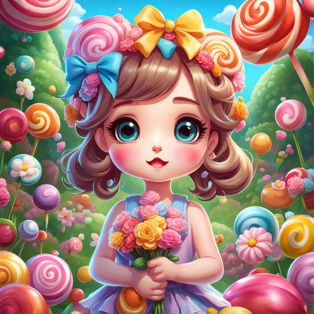 Cute Chibi Girl in Candyland Art Style