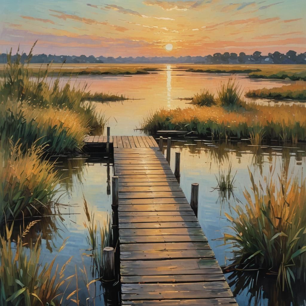 Impressionist Sunset Over Coastal Estuary