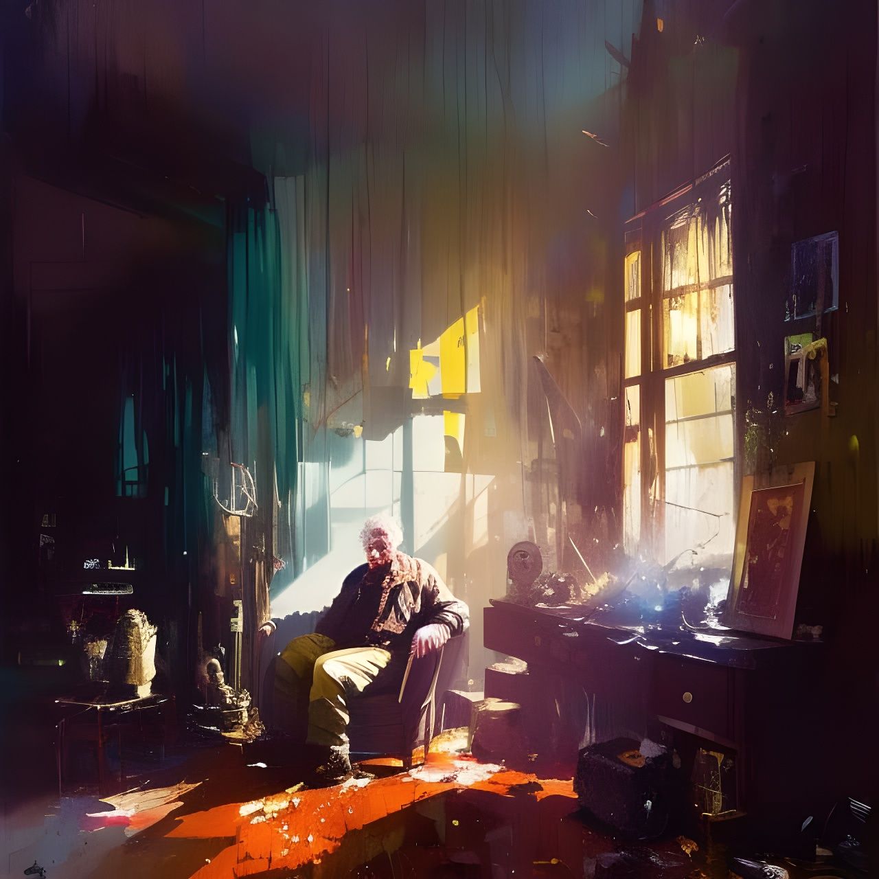 Sad Old Man Portrait in Expressive Painting Style