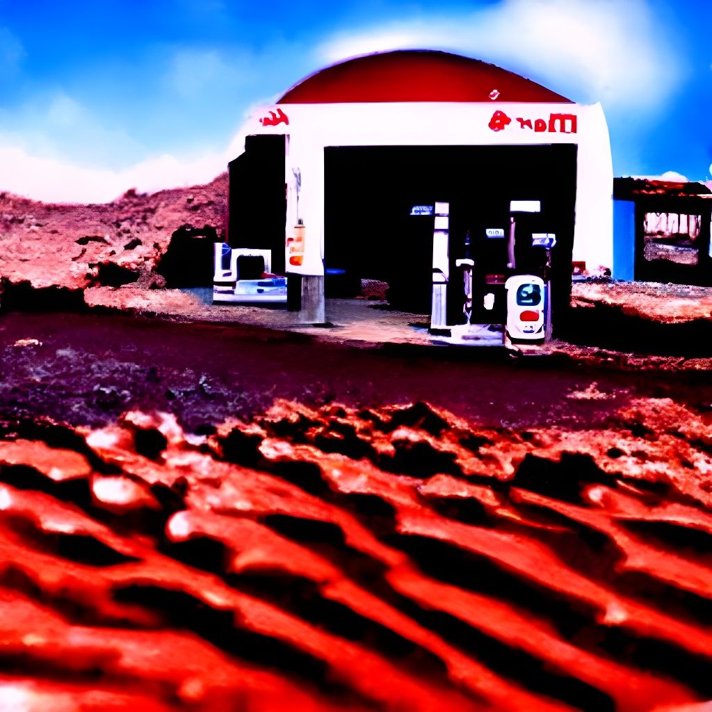 Gas Station on Mars: A Surreal Oasis