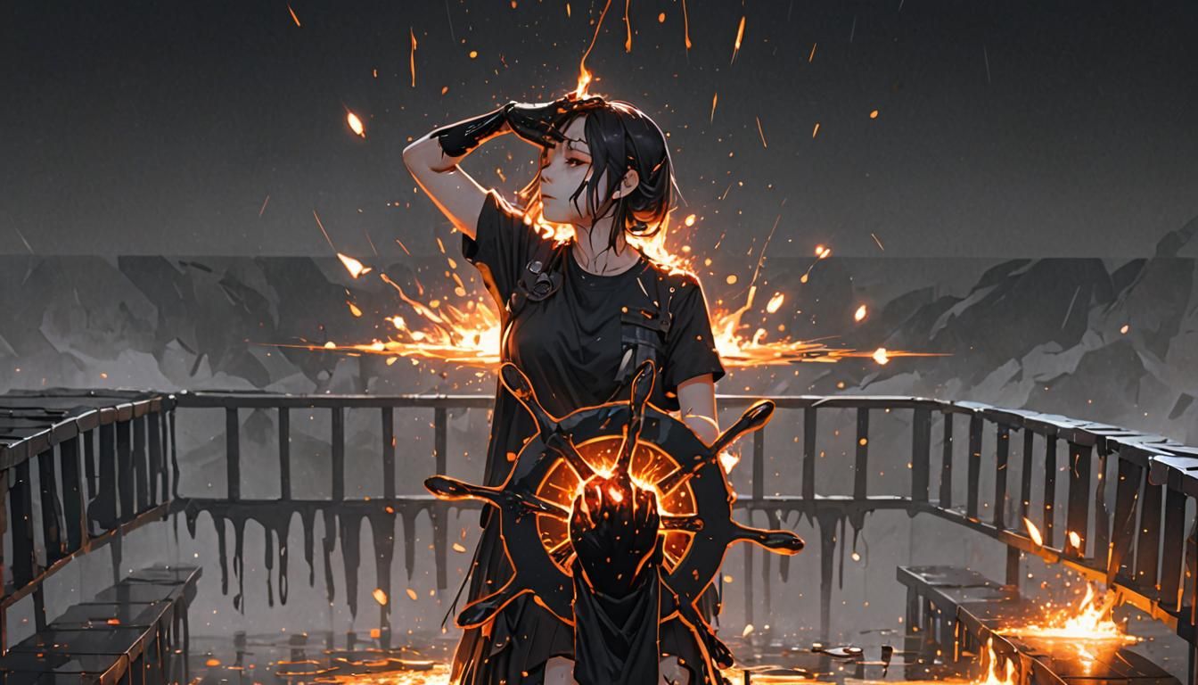 Girl with Melting Tar Hands: Surreal Digital Art