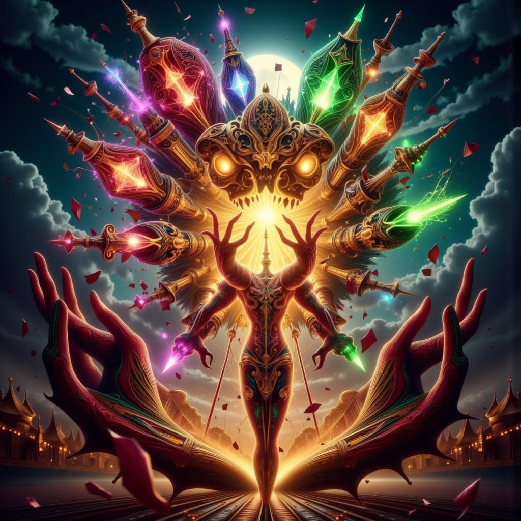 Surreal Carnival of the Seven Deadly Sins in Moonlit Splendo...