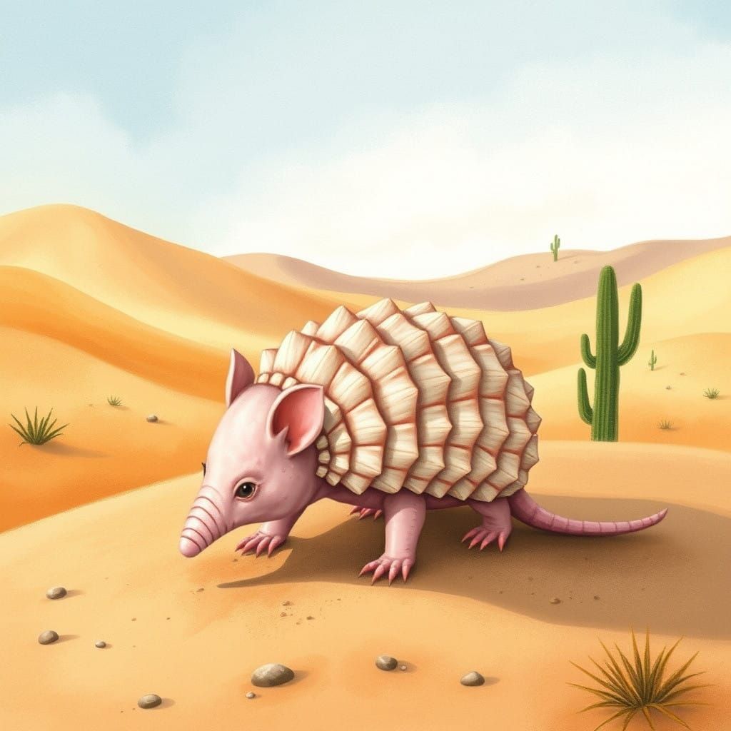 Whimsical Desert Fairy Armadillo in Elegant Pink Armor