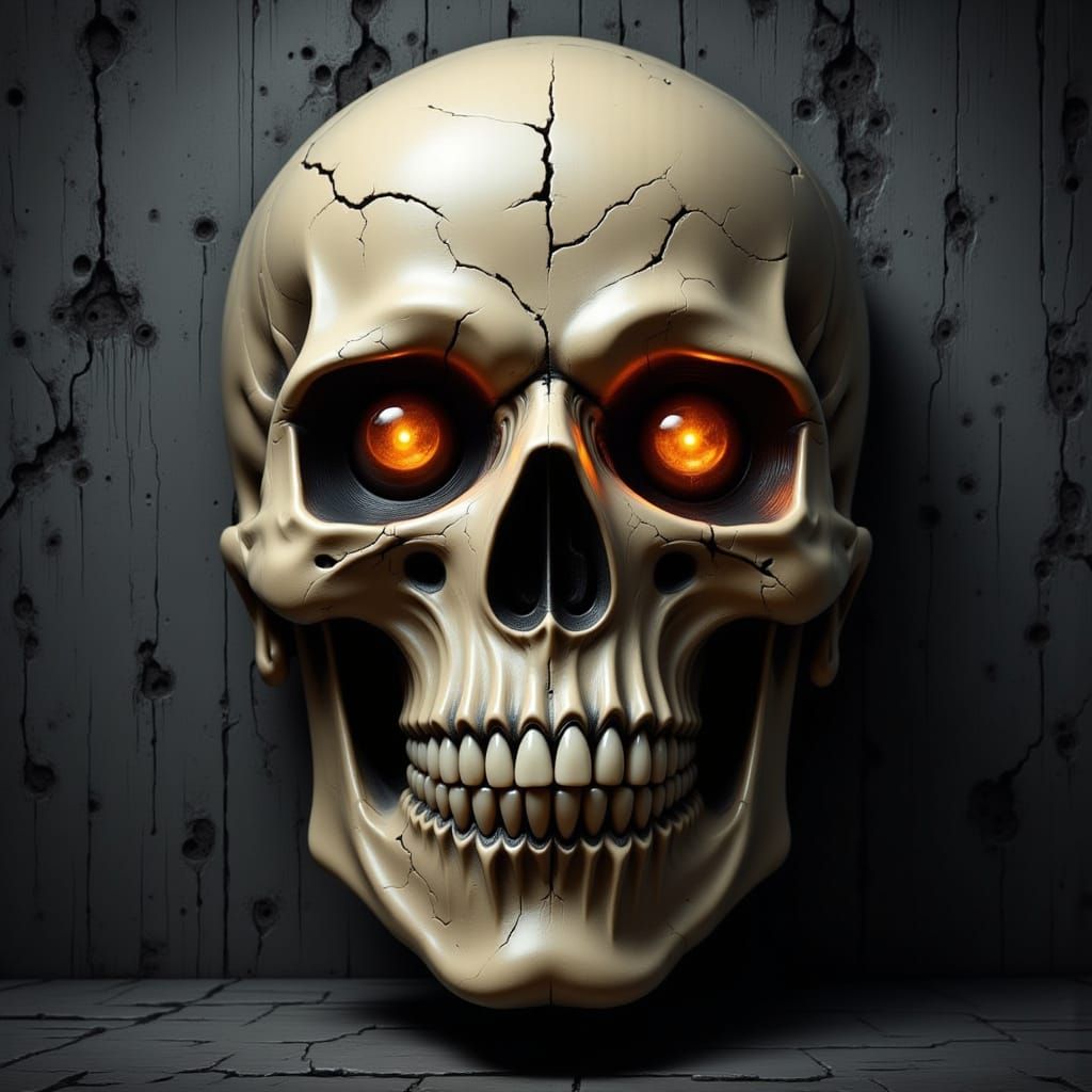 Detailed Skull Mask with Glowing Amber Eyes