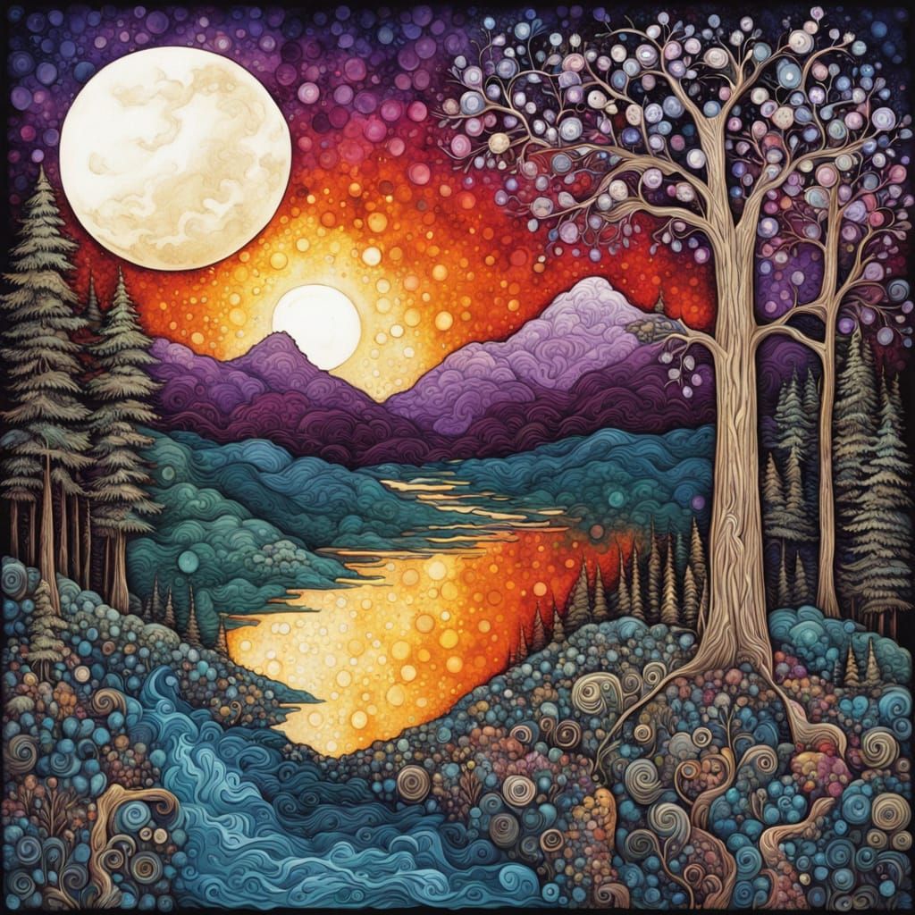 Arabesque Forest Reflections in Spring Colors