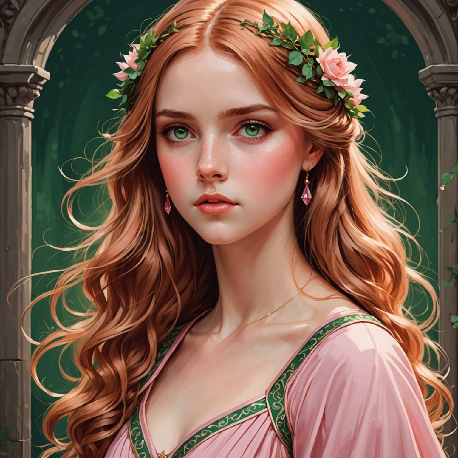 Red Haired Girl in Pink Gown by John William Waterhouse