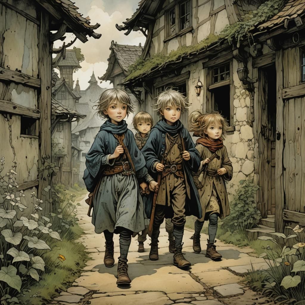 Children's Journey Home: Fantasy Illustration
