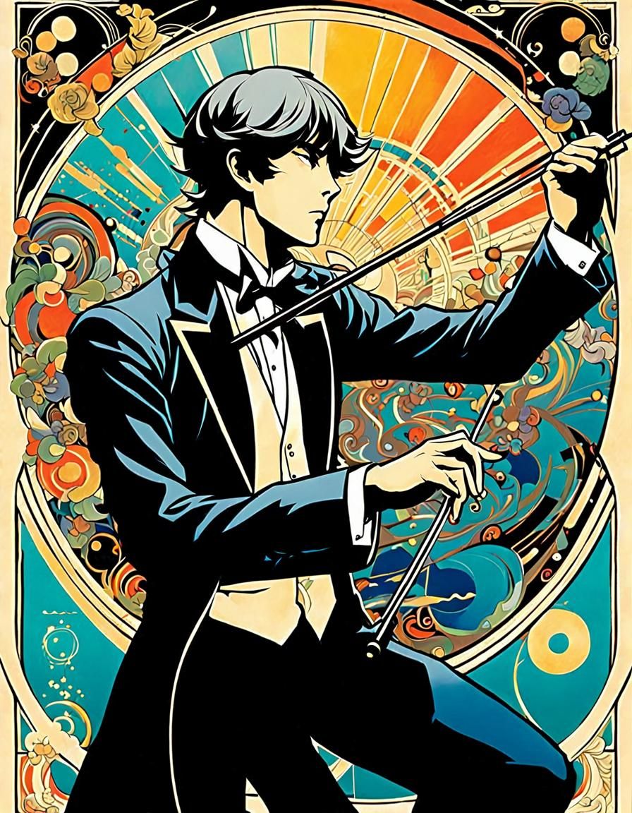 Anime Orchestra Conductor in Art Nouveau Style