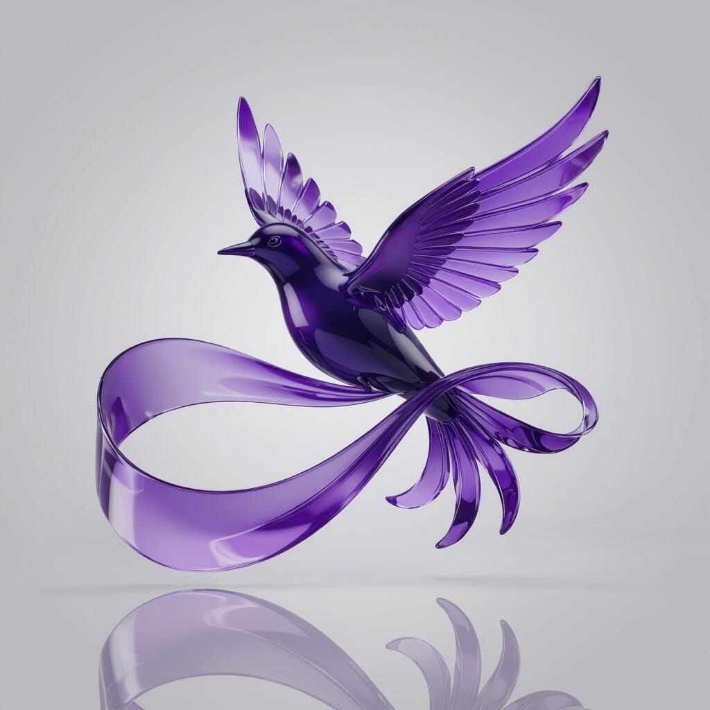 Hyperreal 3D Bird Logo as Flowing Ribbon
