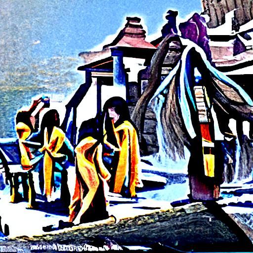 Women with Tridents by Shore Temple