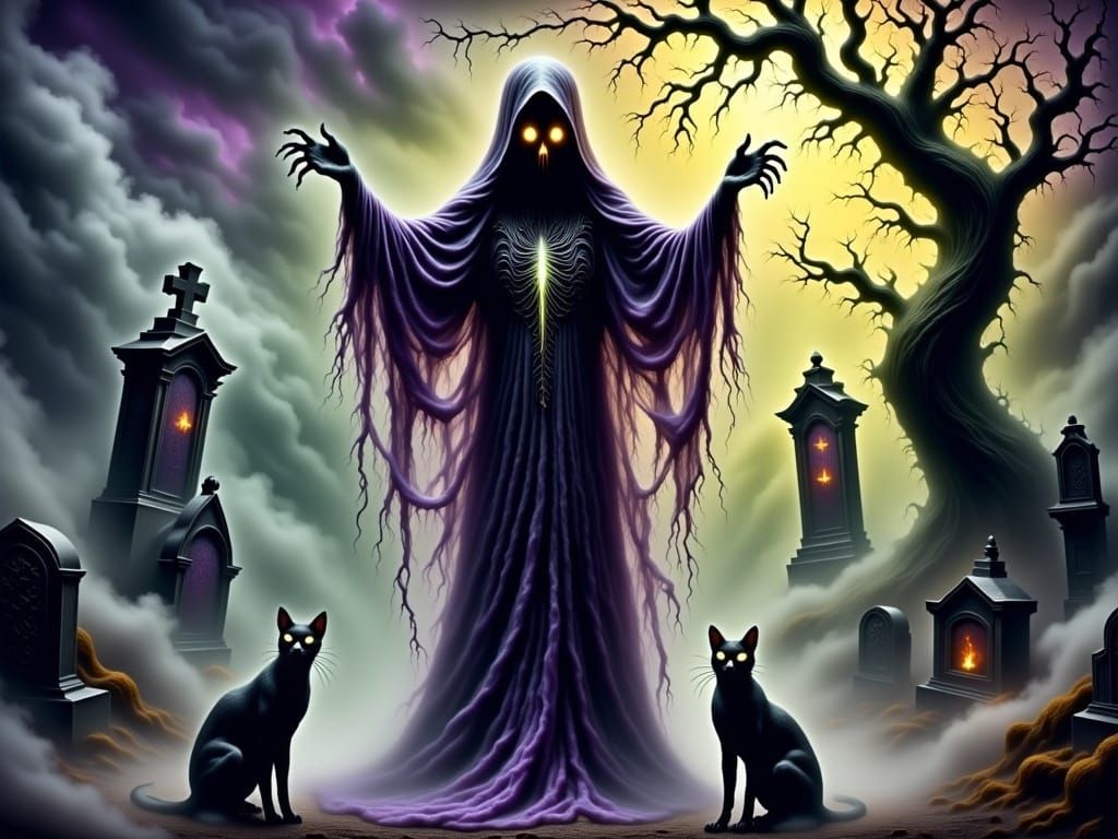 Halloween Witch Casting Spell in Cemetery