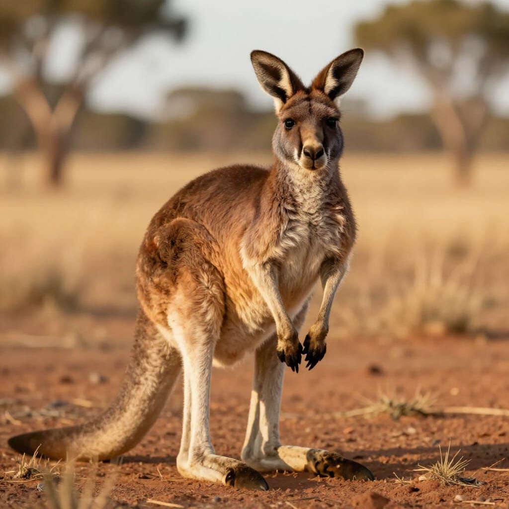 Hyperrealistic Kangaroo in Outback Landscape