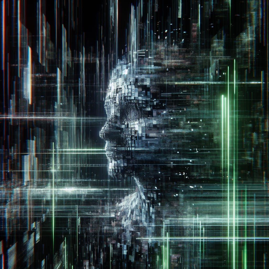 Fragmented Face Emerging from Corrupted Digital Code