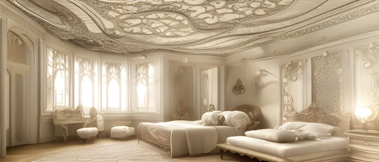 Art Nouveau King's Bedroom in Detailed Matte Painting