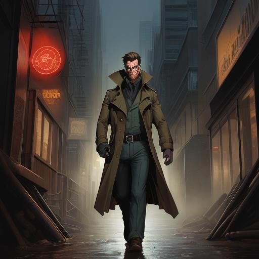 Man in Trench Coat: Comic Book Style Art