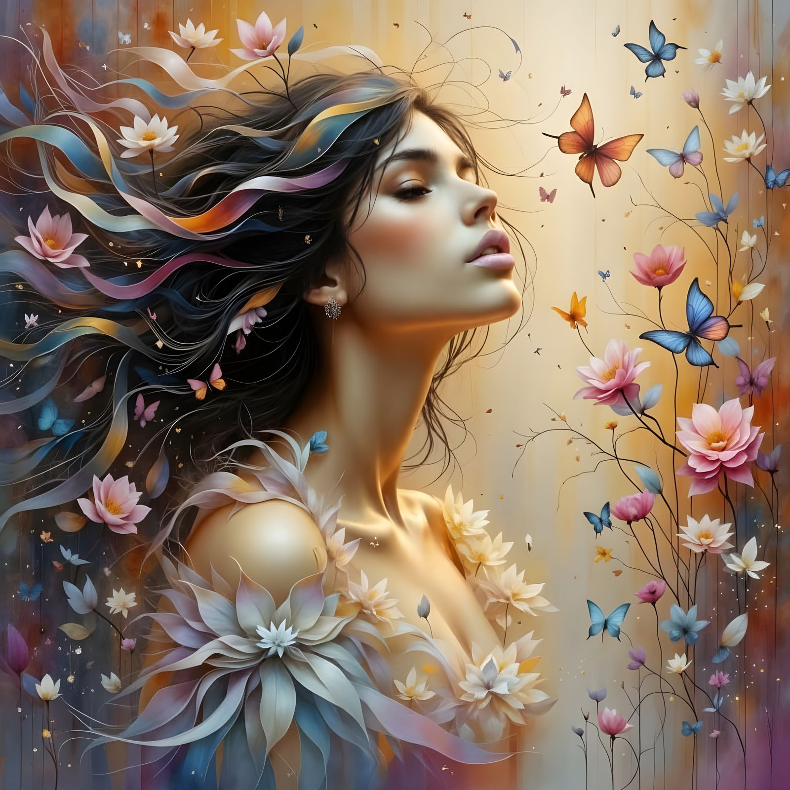 Elegant Woman in Surreal Dreamscape