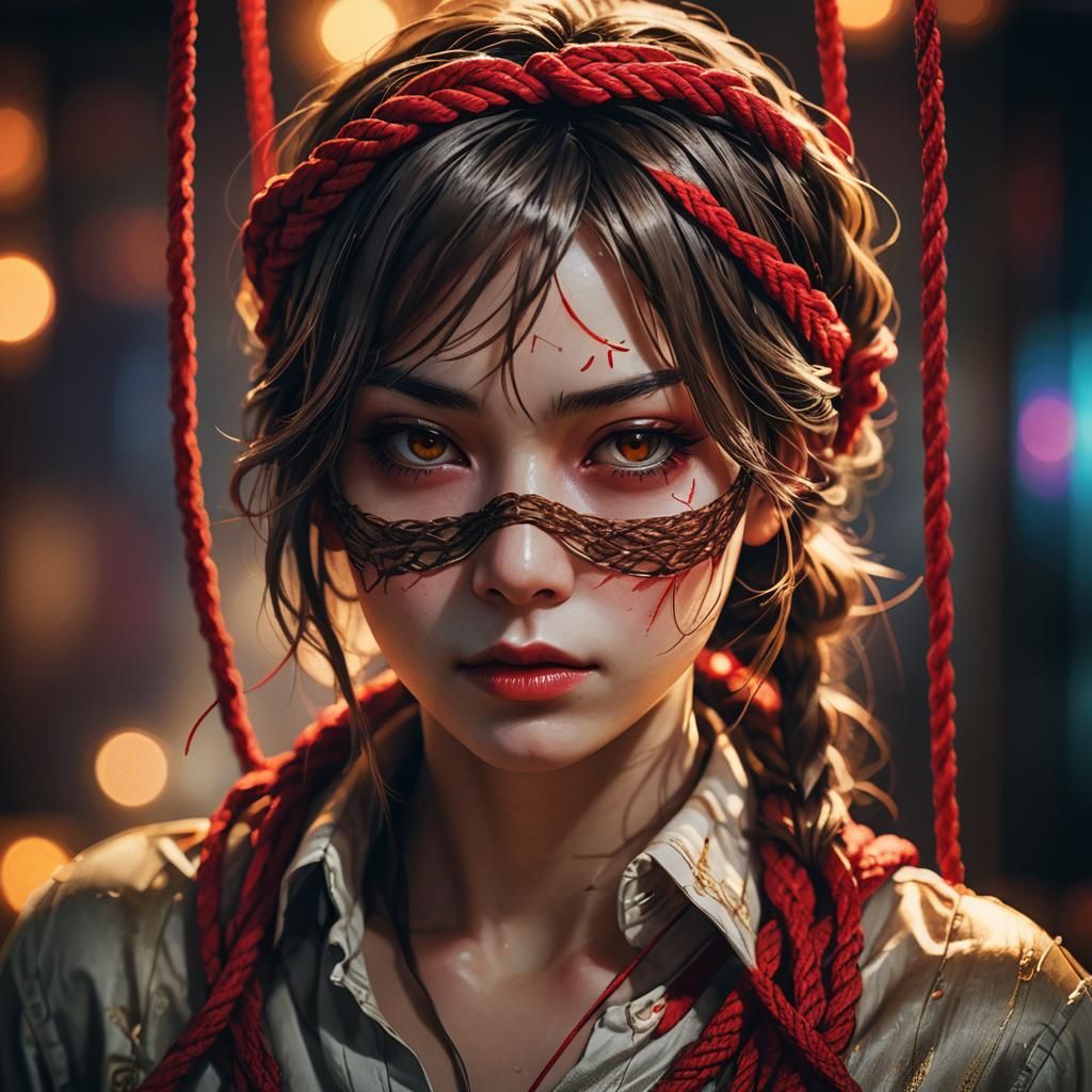 Anime Portrait: Woman Tied with Red Rope