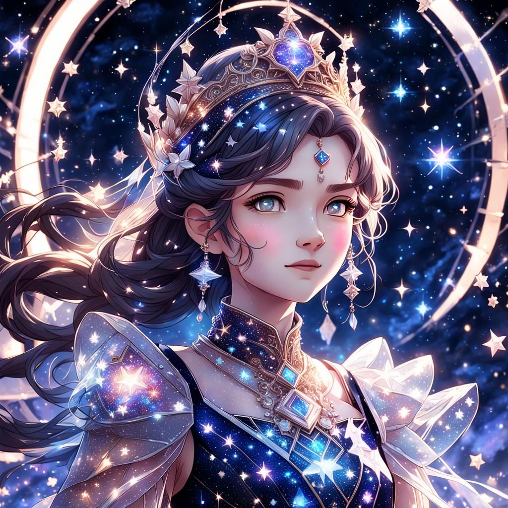 Princess in Space Dress with Galaxy Night Sky