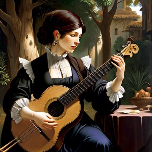 Art Nouveau Wombat Lute Player, Caravaggio Style