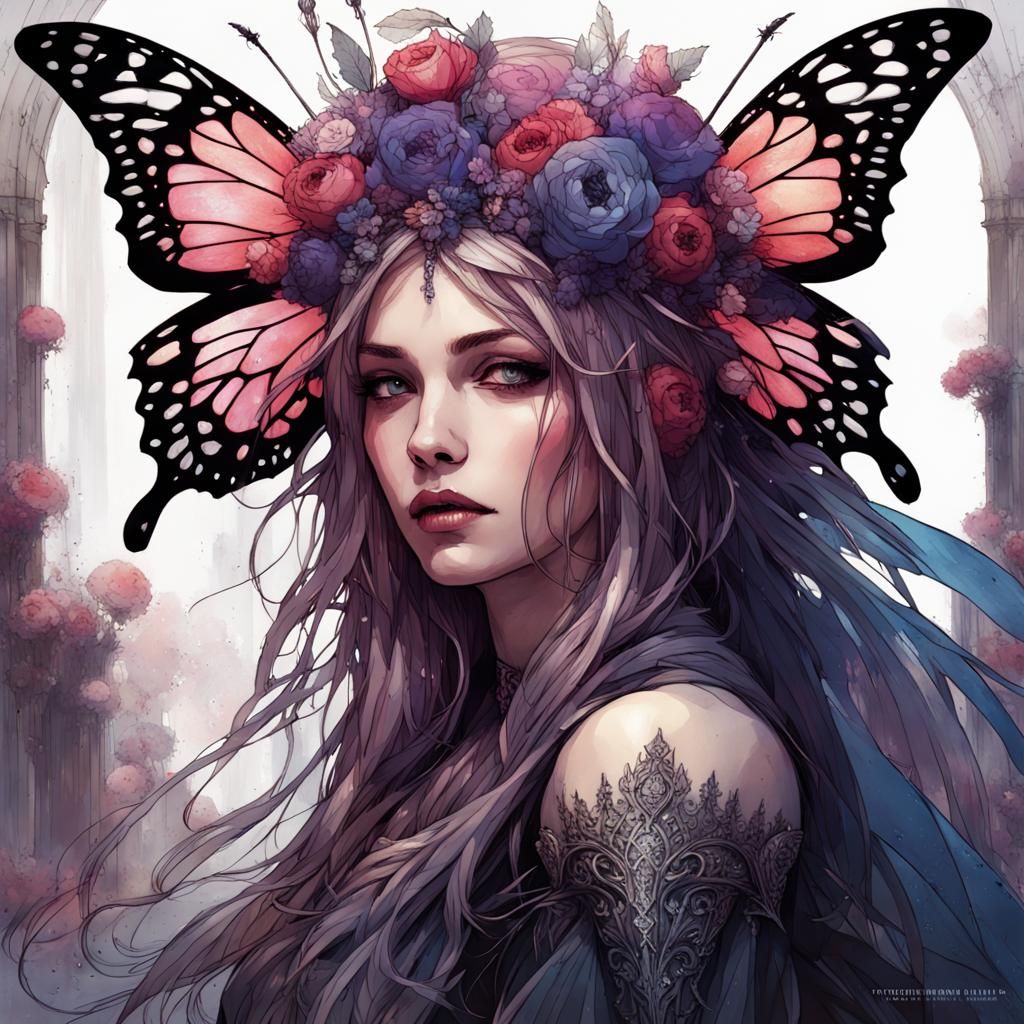 Gothic Faery Girl with Sword as Impasto Gouache