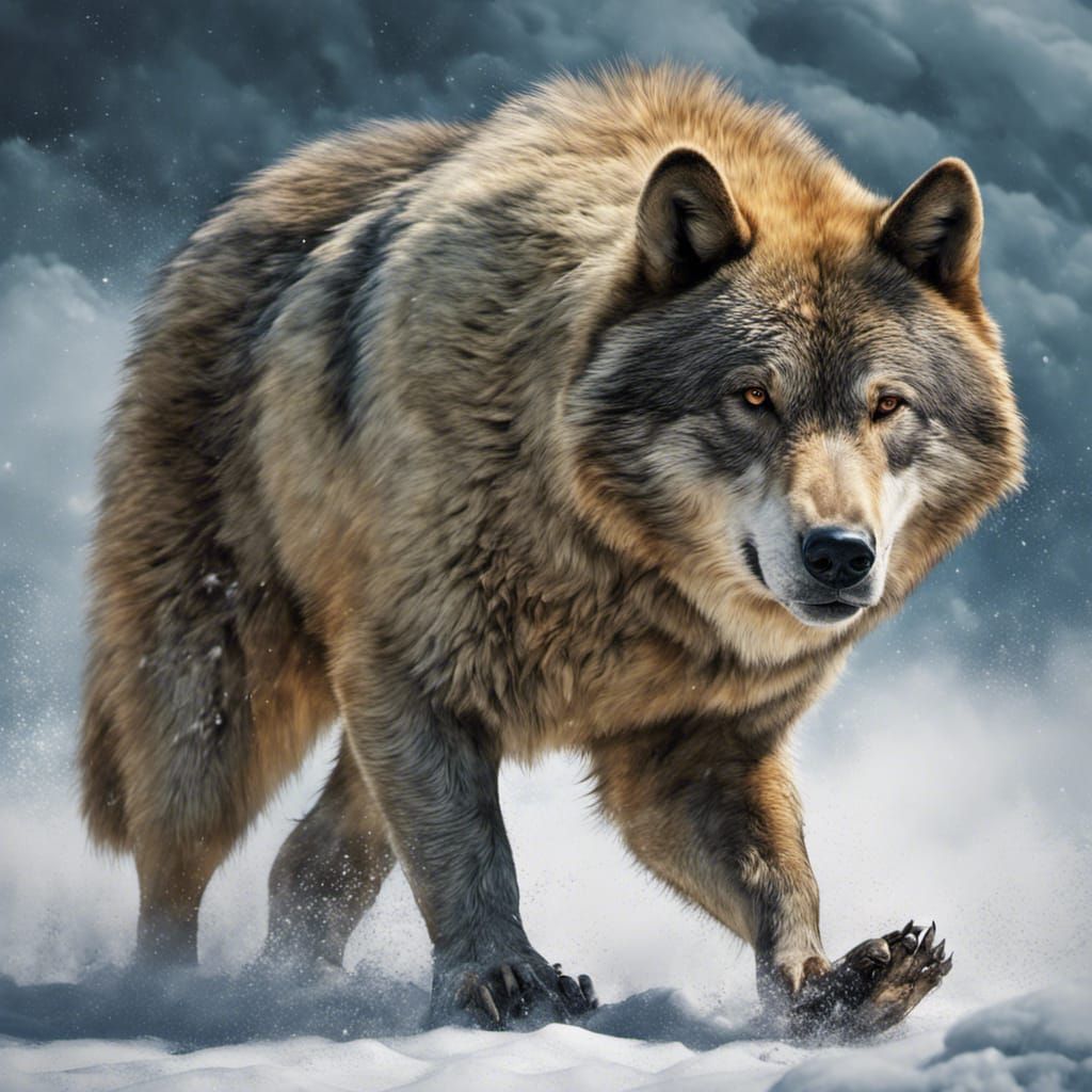 Hyperrealistic Wolf-Bear Hybrid Creature in National Geograp...