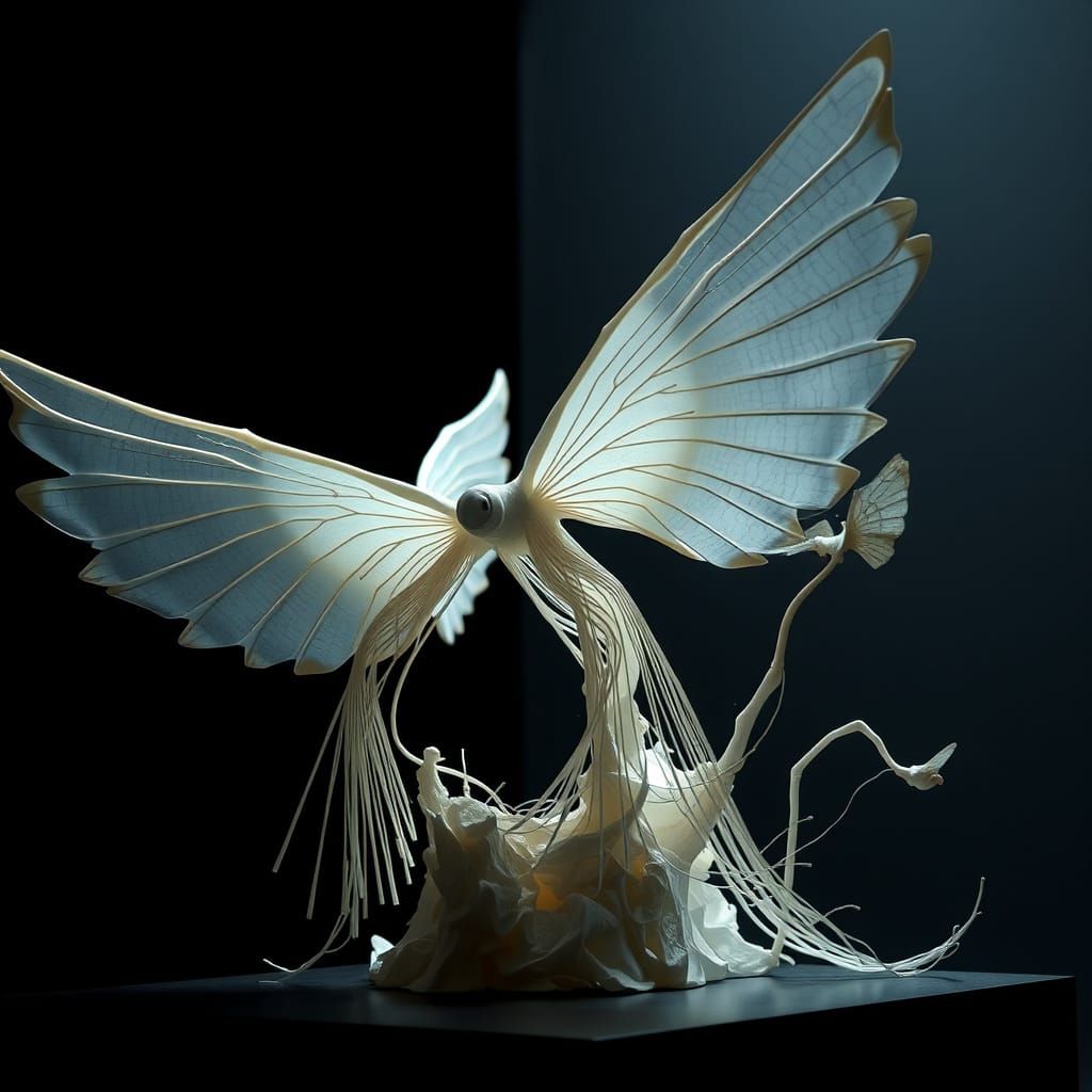 Surreal Sculpture of Delicate Wings in Dreamlike Style