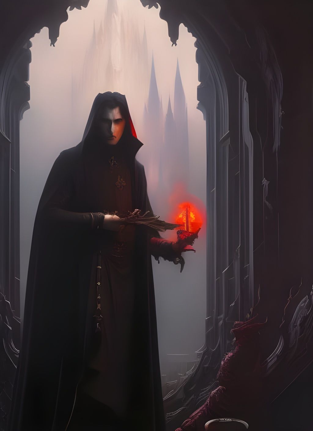 Gothic Vampire Portrait Performing Arcane Ritual