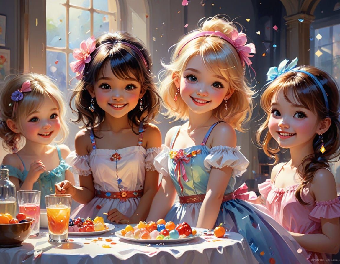 Cute Girl at a Colorful Kawaii Party