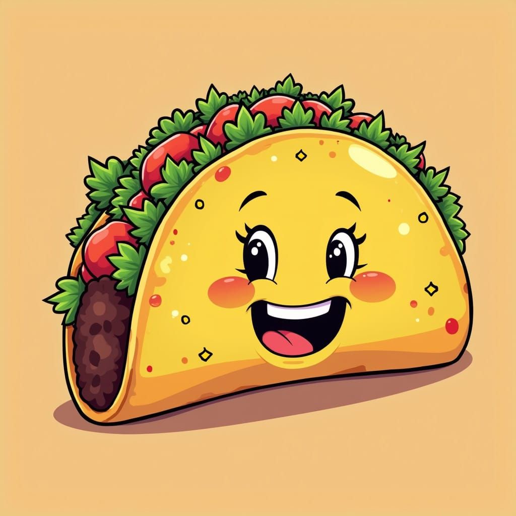 Vibrant Cartoon Taco Smiles in Triadic Colors