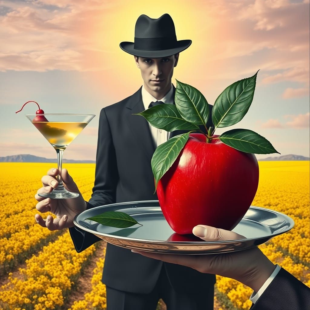 Surreal Dreamscape: Figure with Apple in Dali Style