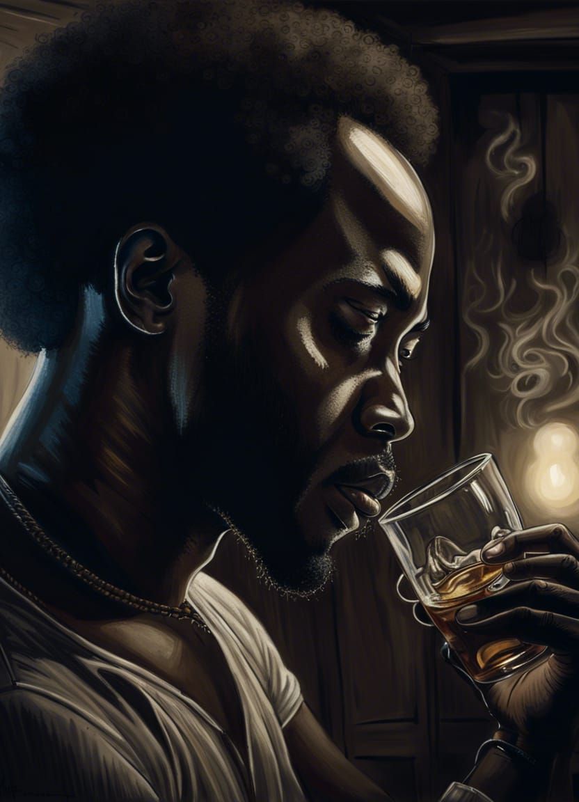 Man Drinking Whisky: Hyperdetailed Charcoal Drawing
