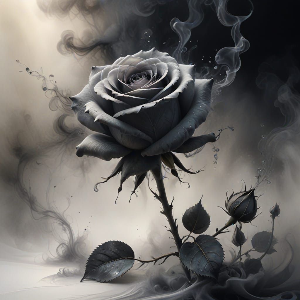 Ethereal Rose Formed by Ink and Smoke