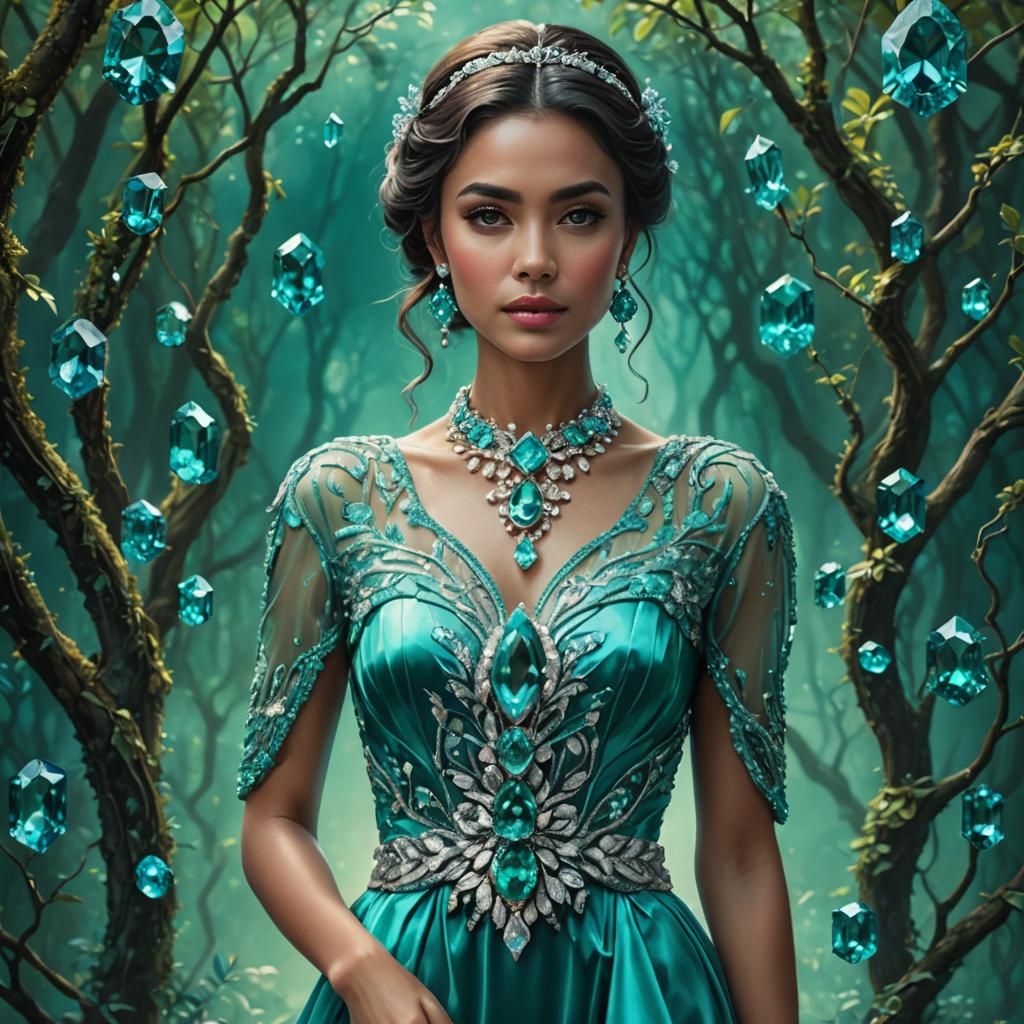 Woman in Paraiba Tourmaline: Hyperrealistic Portrait