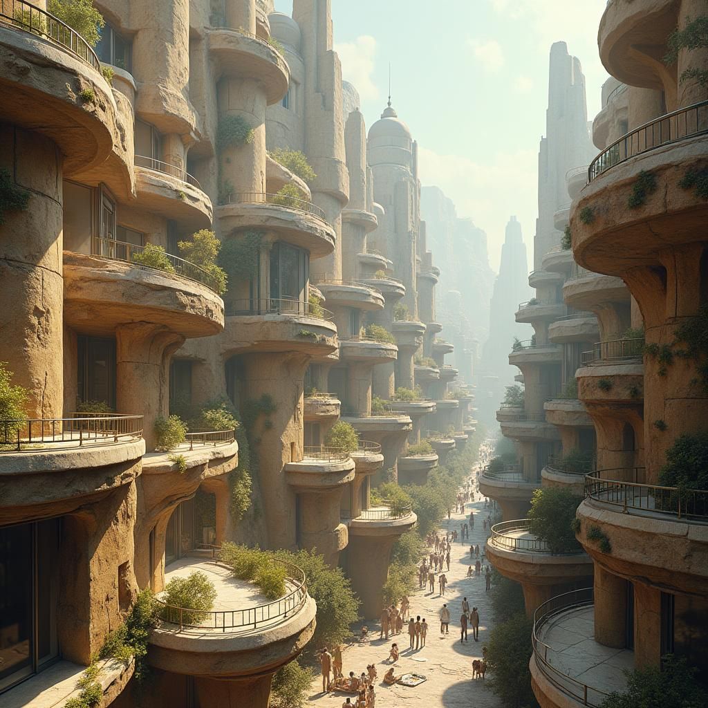 Archaic Metropolis: Eclectic Architecture in Bronze Hues