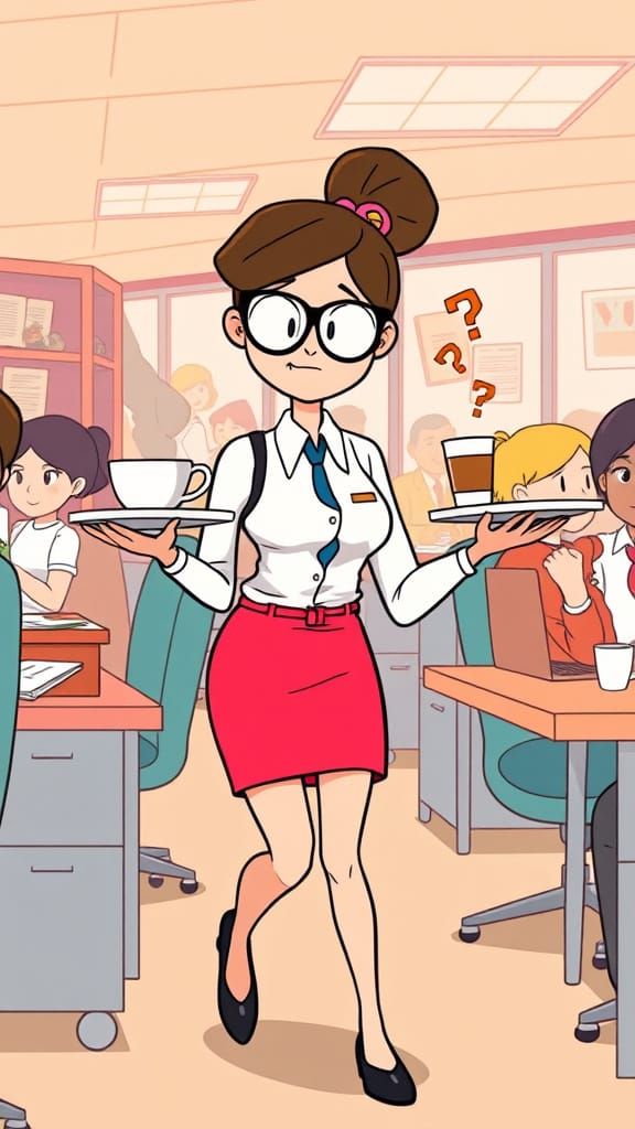 Secretary Delivering Tea in Cartoon Style