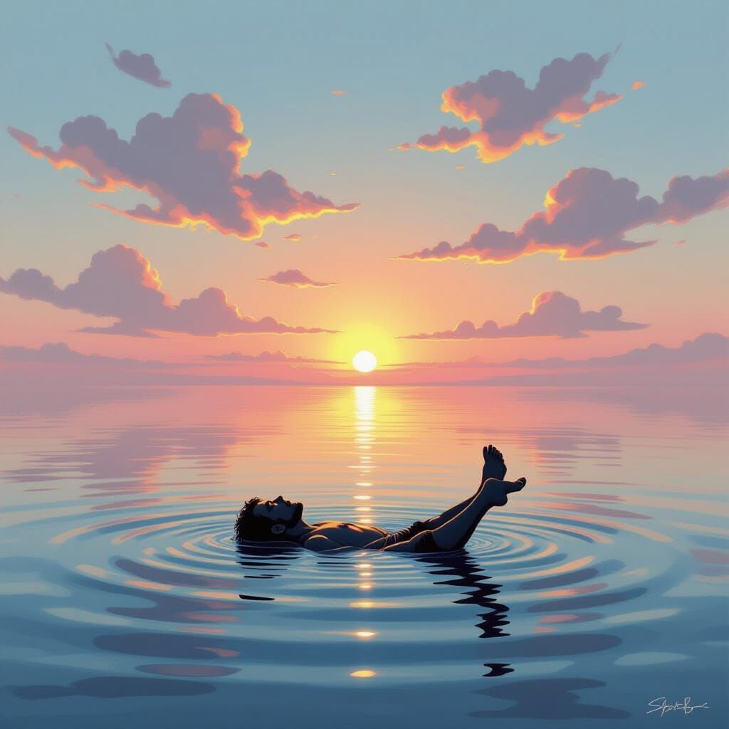 Street Art of Inner Turmoil Beneath a Serene Sky