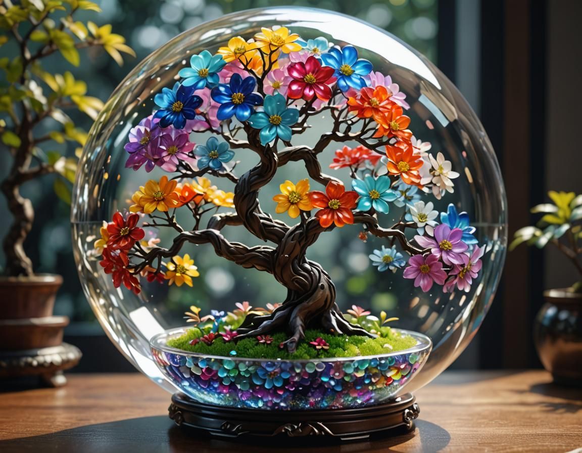 Crystal Bonsai with Swarovski Flowers, 3D Anime Art