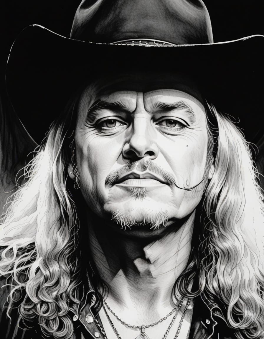 Ronnie Van Zant Portrait in Bold Ink